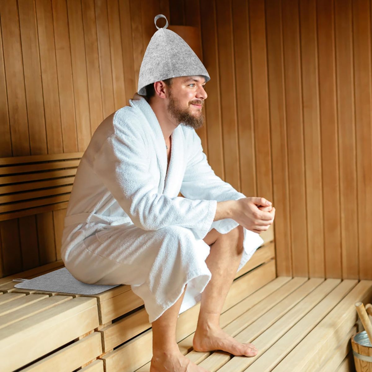 6Pcs Sauna Hats & 6Pcs Sauna Mats, Felt Sauna Hat, Bath Hair Caps with Loops, Heat Insulation Sauna Mat, Head Protection Shower Hat, Safe Sauna Mat Set, Sauna Accessories for Home - Image 7