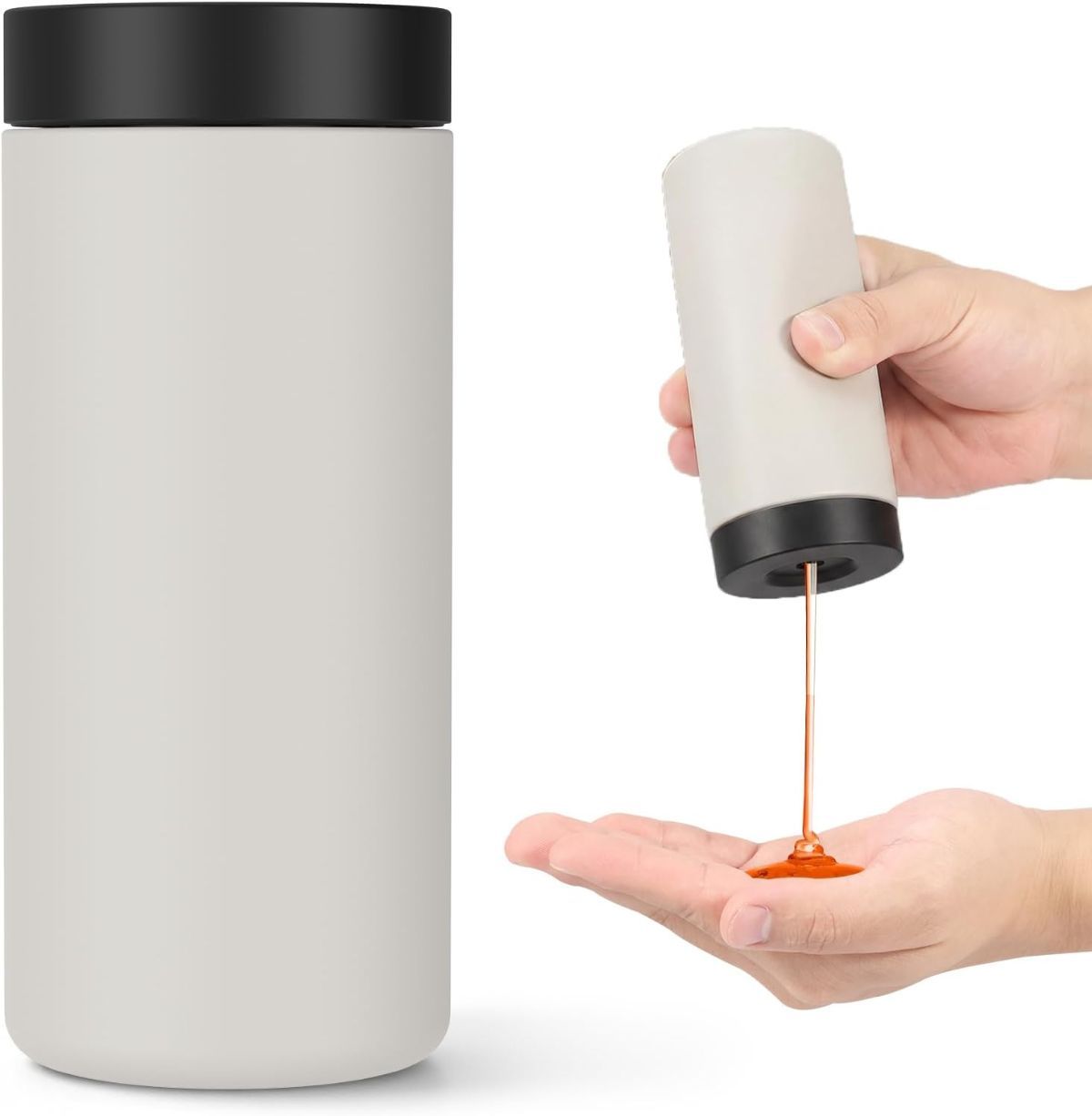 Silicone Dish Soap Dispenser, Reusable Dish Soap Bottle, Refillable Dish Soap Squeeze Bottle, 240ml/8oz Dishwashing Liquid Dispenser, Portable Hand Soap Bottle for Kitchen Sink - Beige - Size 14cm - Image 1