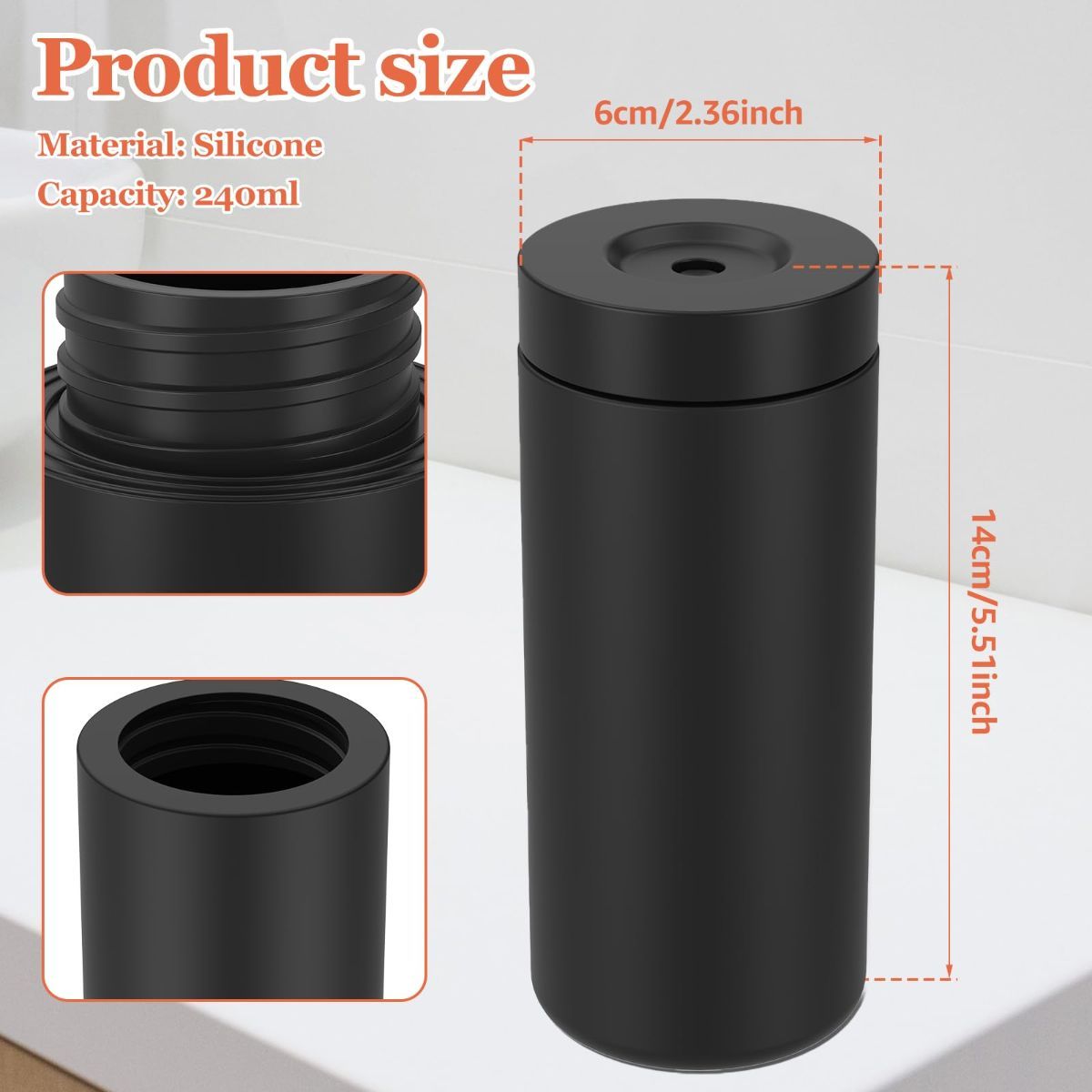 Silicone Dish Soap Dispenser, Reusable Dish Soap Bottle, Refillable Dish Soap Squeeze Bottle, 240ml/8oz Dishwashing Liquid Dispenser, Portable Hand Soap Bottle for Kitchen Sink - Black - Size 14cm - Image 2