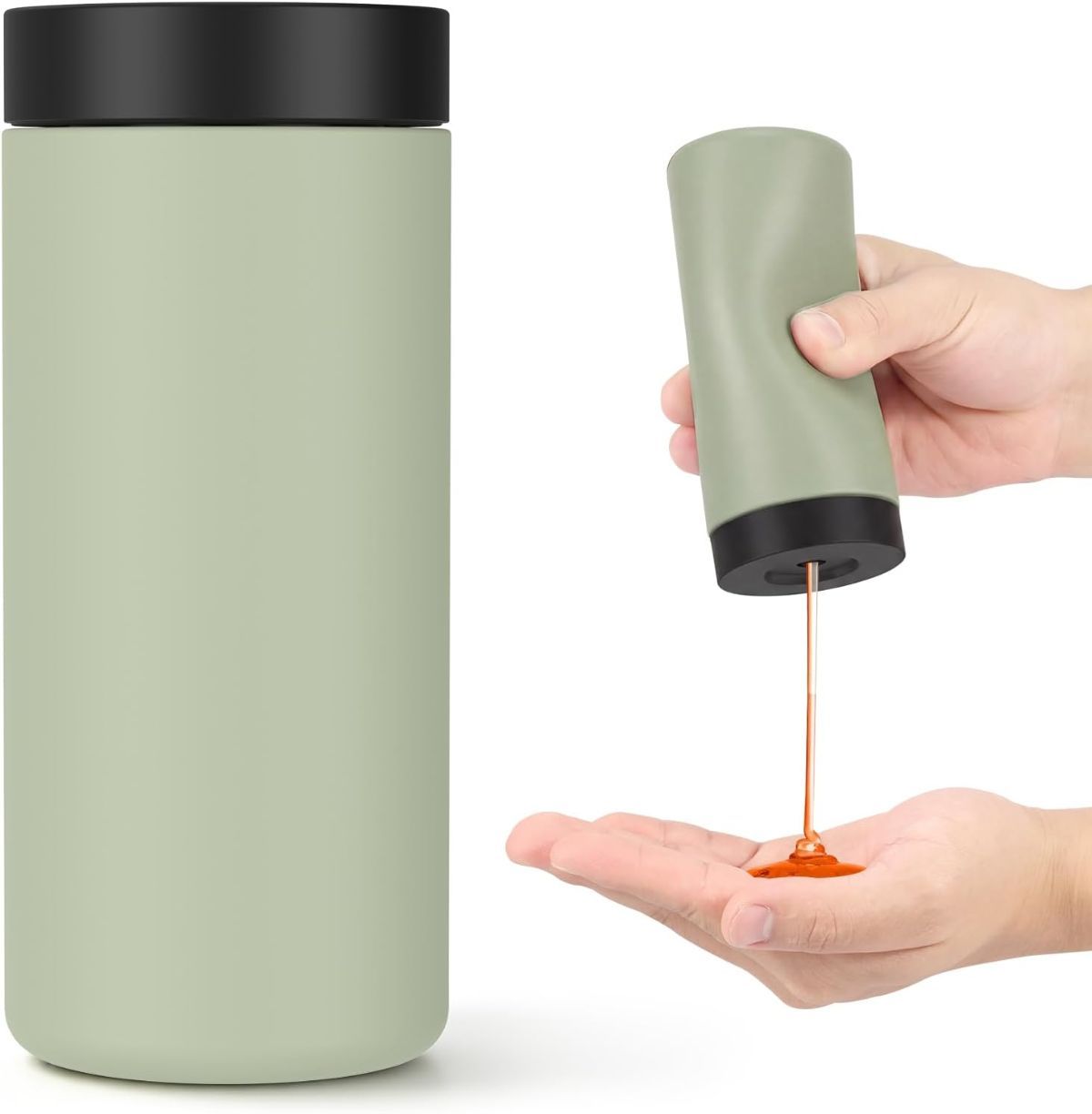 Silicone Dish Soap Dispenser, Reusable Dish Soap Bottle, Refillable Dish Soap Squeeze Bottle, 240ml/8oz Dishwashing Liquid Dispenser, Portable Hand Soap Bottle for Kitchen Sink - Light Green - Size 14cm - Image 1