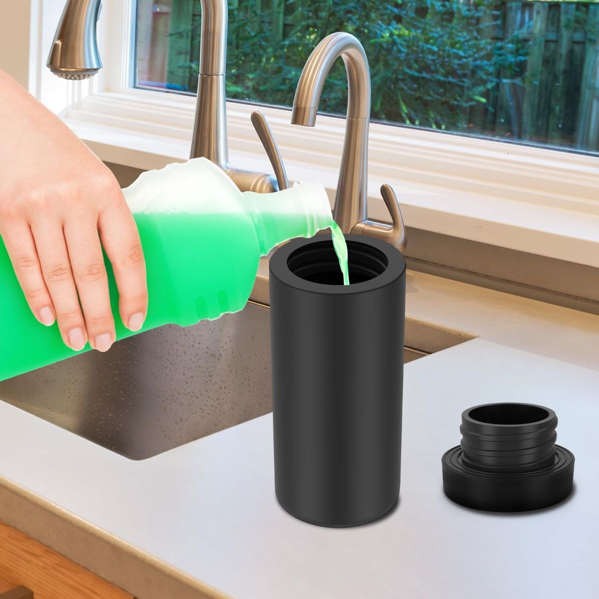 Silicone Dish Soap Dispenser, Reusable Dish Soap Bottle, Refillable Dish Soap Squeeze Bottle, 240ml/8oz Dishwashing Liquid Dispenser, Portable Hand Soap Bottle for Kitchen Sink - Light Green - Size 14cm - Image 8