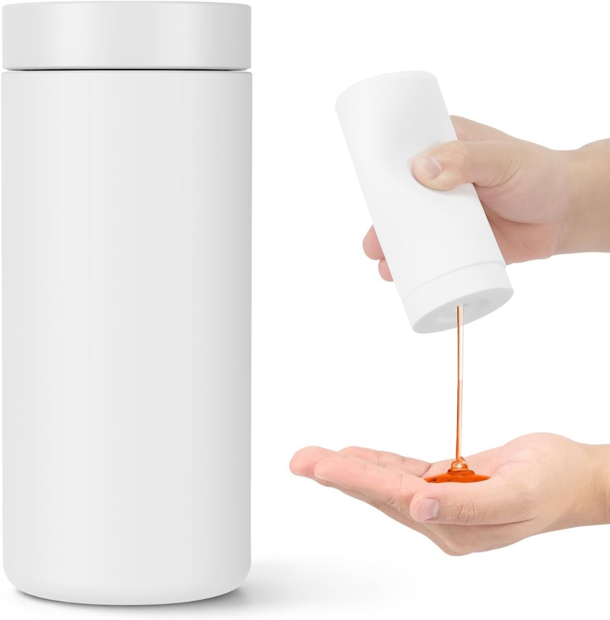 Silicone Dish Soap Dispenser, Reusable Dish Soap Bottle, Refillable Dish Soap Squeeze Bottle, 240ml/8oz Dishwashing Liquid Dispenser, Portable Hand Soap Bottle for Kitchen Sink - White - Size 14cm - Image 1