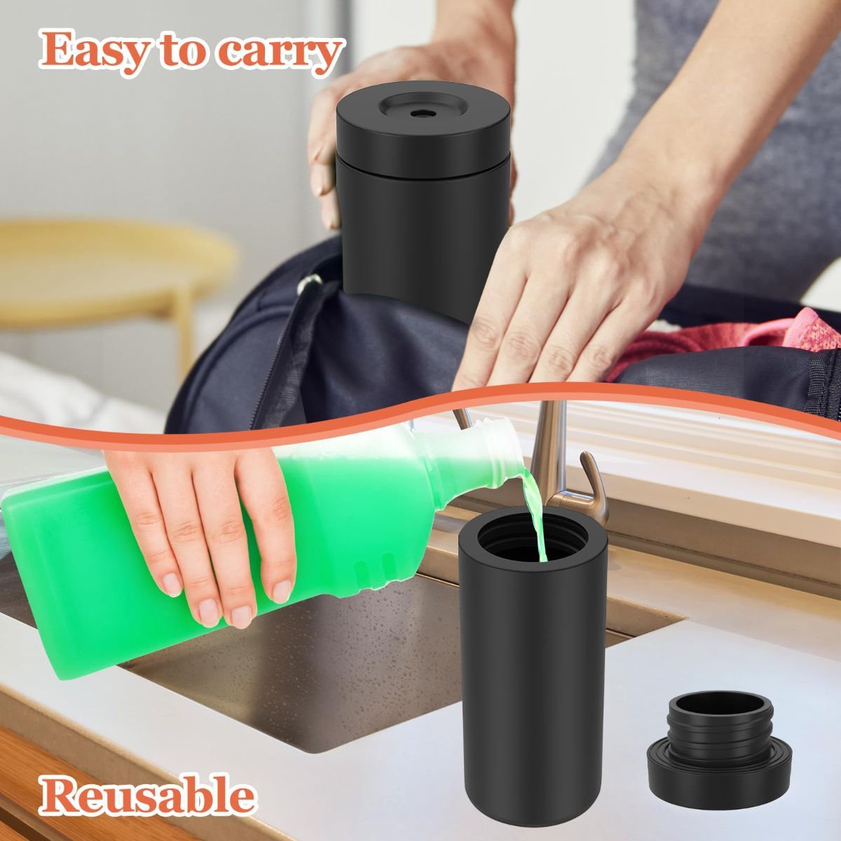 Silicone Dish Soap Dispenser, Reusable Dish Soap Bottle, Refillable Dish Soap Squeeze Bottle, 240ml/8oz Dishwashing Liquid Dispenser, Portable Hand Soap Bottle for Kitchen Sink - White - Size 14cm - Image 3
