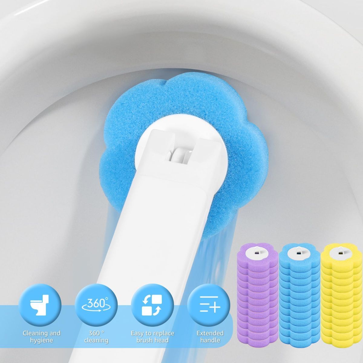 36 Pack Disposable Toilet Bowl Cleaner Wand Refills, 360° Sponge Replacement Heads for Wall Mounted Brush System, Hygienic Deep Cleaning Bathroom Scrubber Pads - Image 2