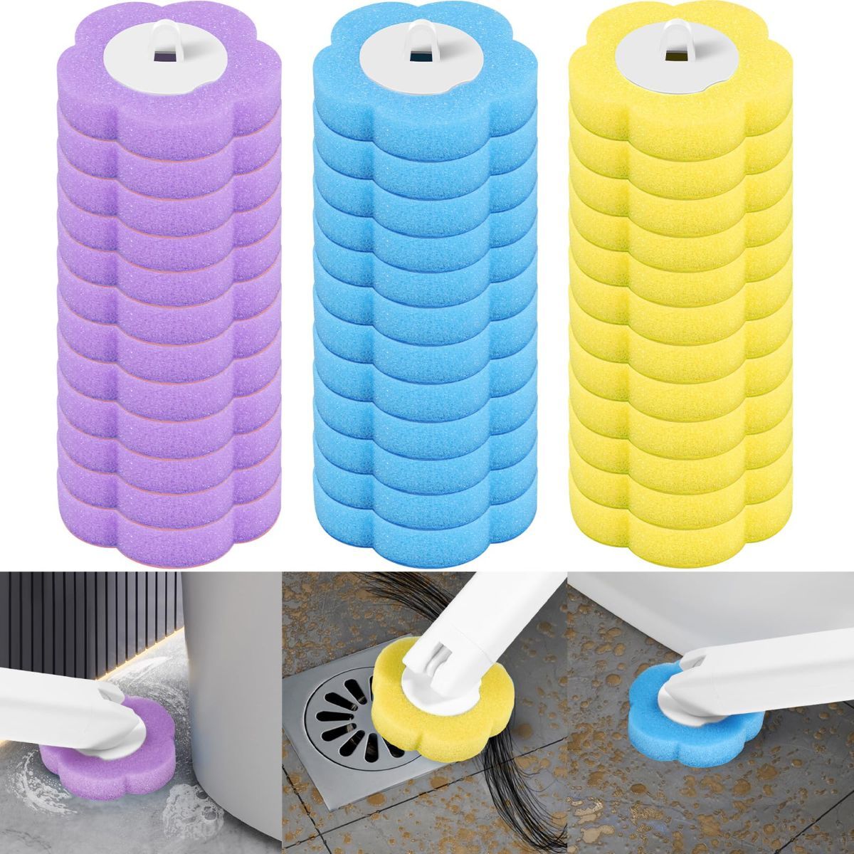 36 Pack Disposable Toilet Bowl Cleaner Wand Refills, 360° Sponge Replacement Heads for Wall Mounted Brush System, Hygienic Deep Cleaning Bathroom Scrubber Pads - Image 8