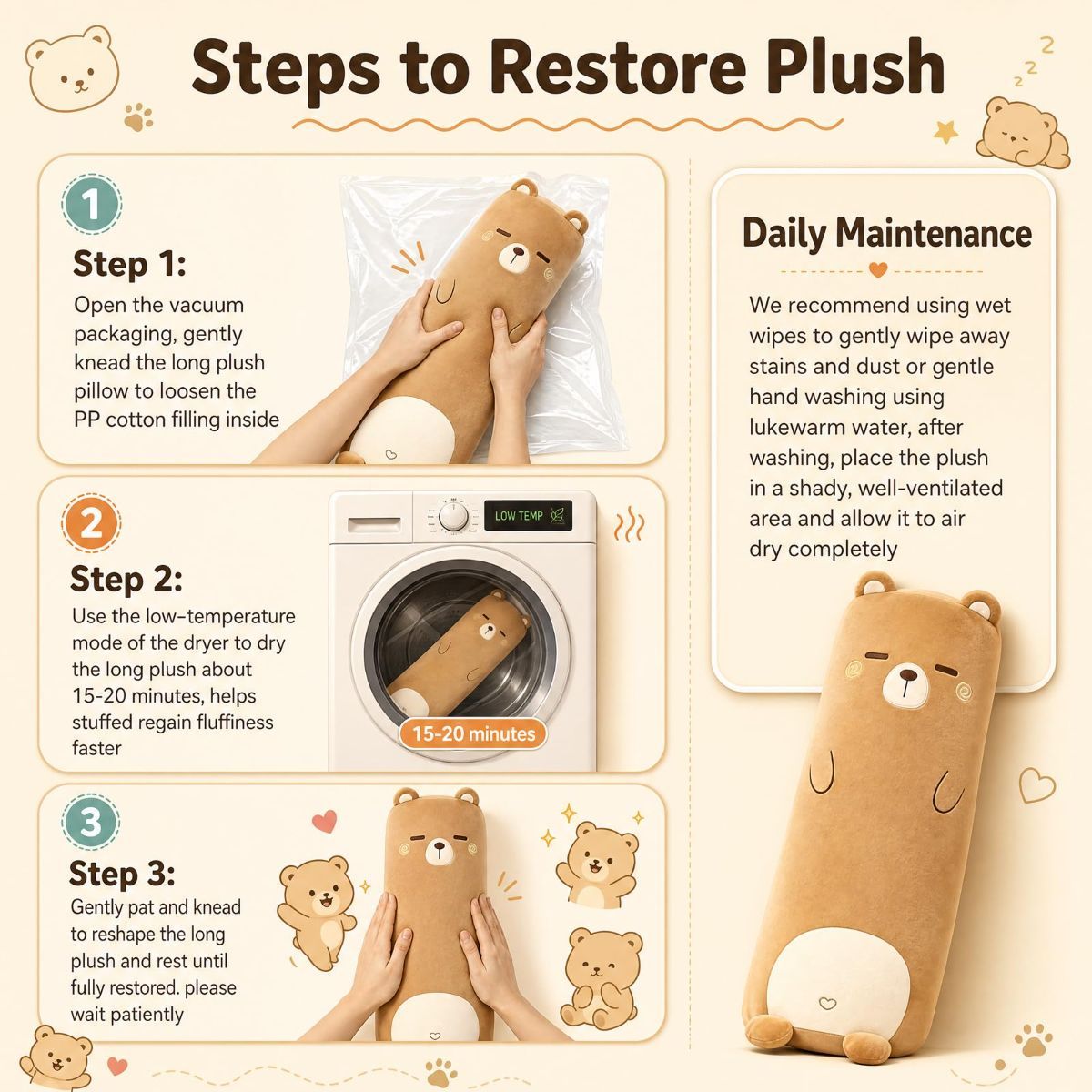 Long-Shaped Pillow Plush Pillow Hugging Pillow Soft Pillow Sleeping Pillow Gift - Brown - Size 27in - Image 5