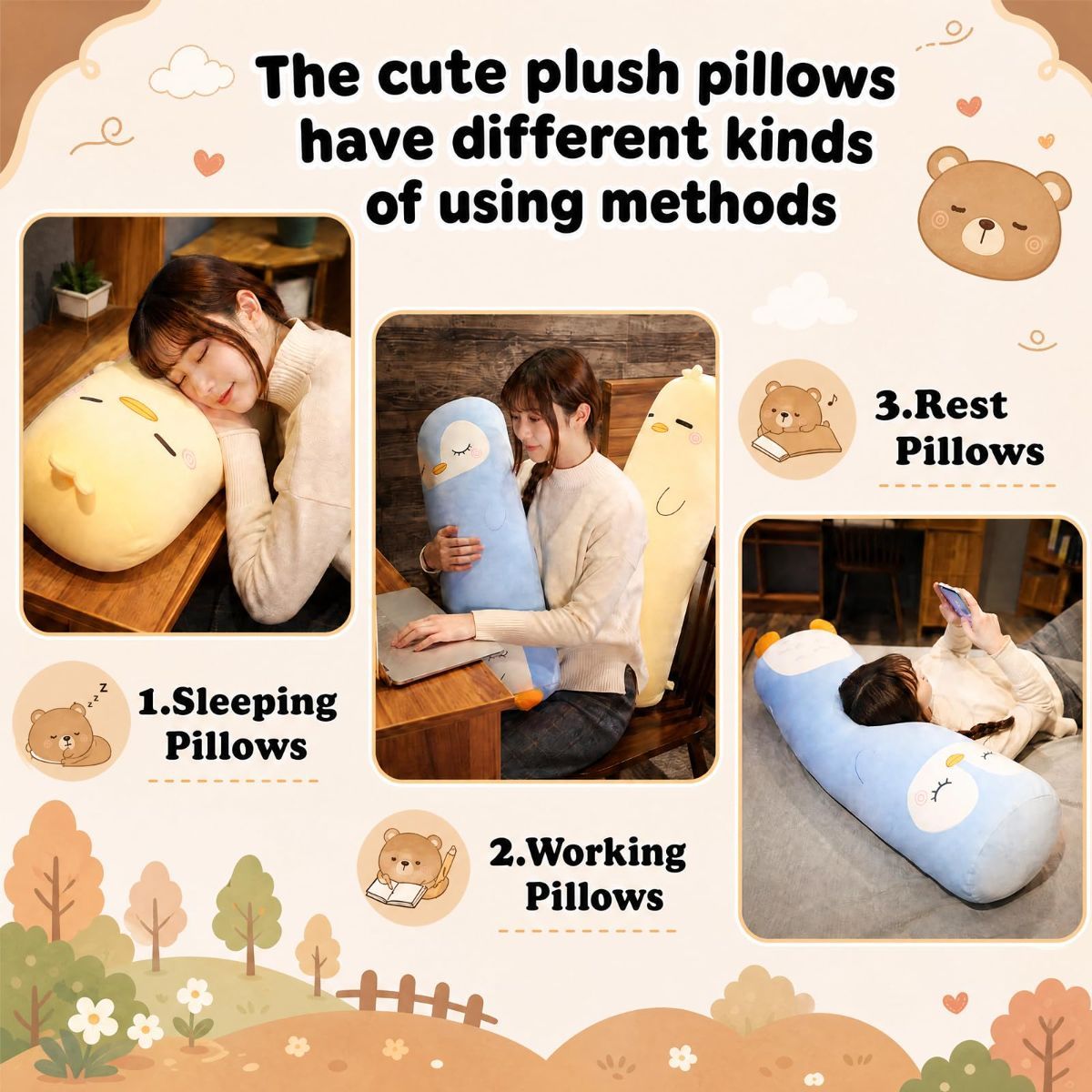 Long-Shaped Pillow Plush Pillow Hugging Pillow Soft Pillow Sleeping Pillow Gift - Gray - Size 33in - Image 2