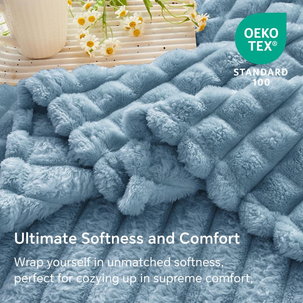 Updated Grey Throw Blanket for Couch and Bed- Super Soft and Warm 3D Checkered Fluffy Fuzzy Fleece Blanket, Luxurious Plush Cozy Blanket for Room Decor Spring - Blue - Size 100cm*150cm - Image 5