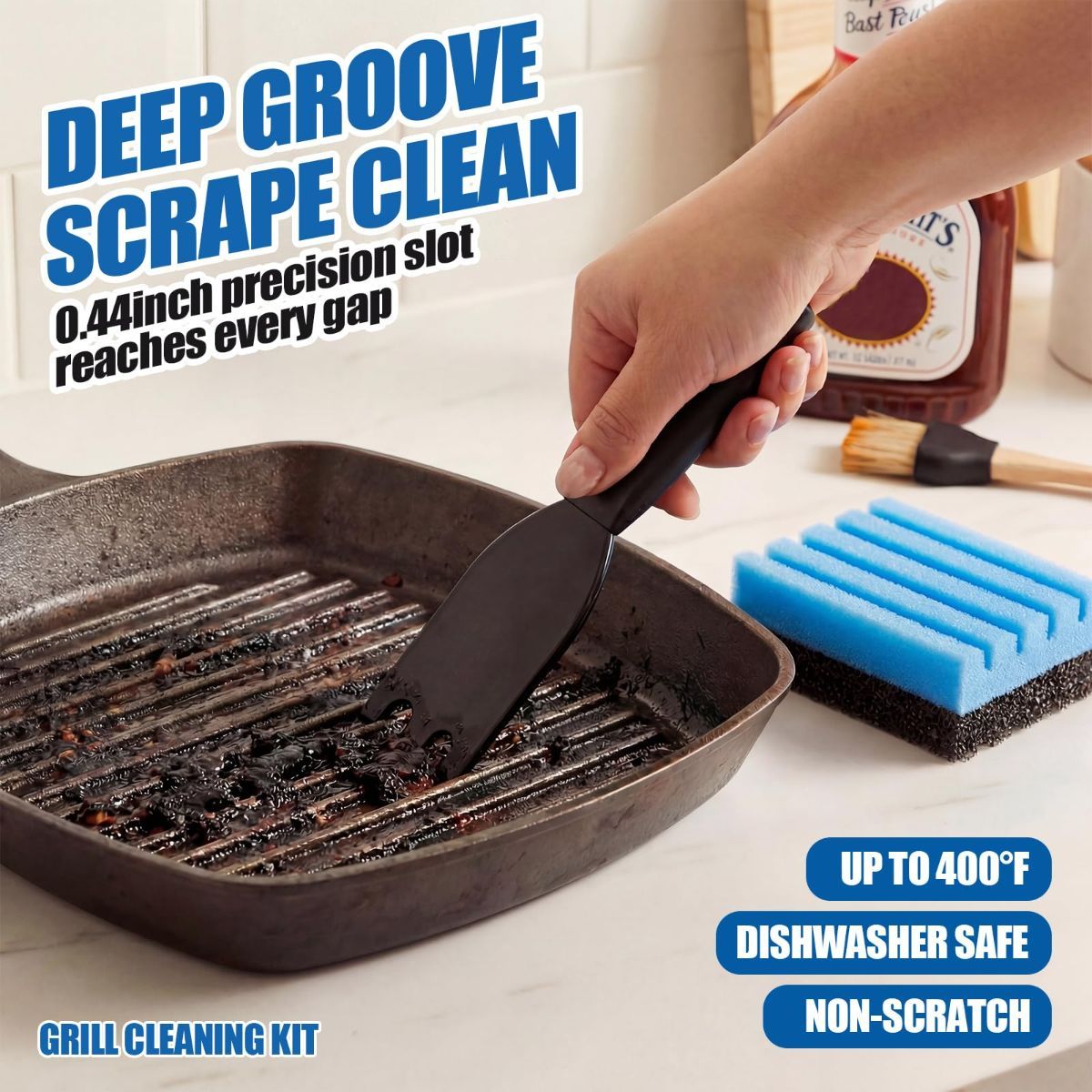 4-Pack Cleaning Sponge and 2-Pack Grill Scraper - Essential Grills Cleaning Kit for George Foreman & Most Grooved Indoor & Outdoor Grills and Sandwich Waffle Makers (6Pcs) - Image 3