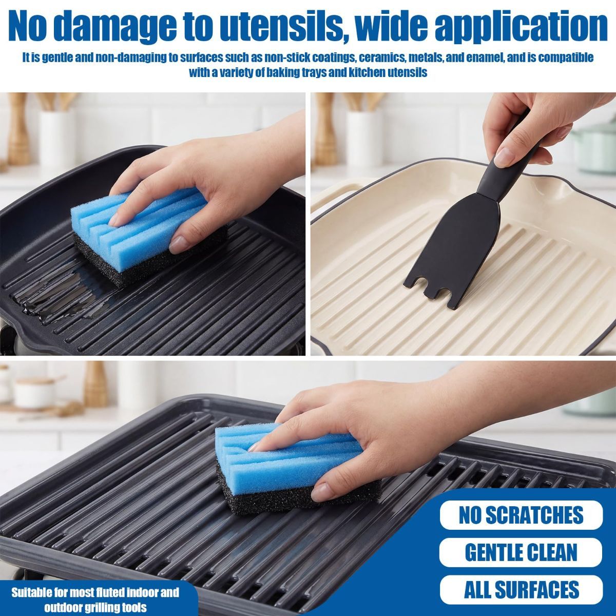 4-Pack Cleaning Sponge and 2-Pack Grill Scraper - Essential Grills Cleaning Kit for George Foreman & Most Grooved Indoor & Outdoor Grills and Sandwich Waffle Makers (6Pcs) - Image 5