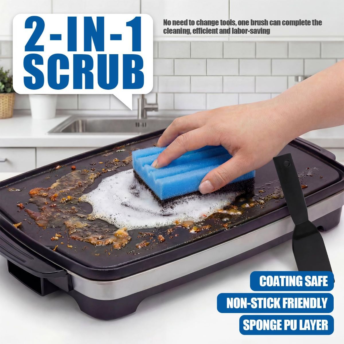 4-Pack Cleaning Sponge and 2-Pack Grill Scraper - Essential Grills Cleaning Kit for George Foreman & Most Grooved Indoor & Outdoor Grills and Sandwich Waffle Makers (6Pcs) - Image 6