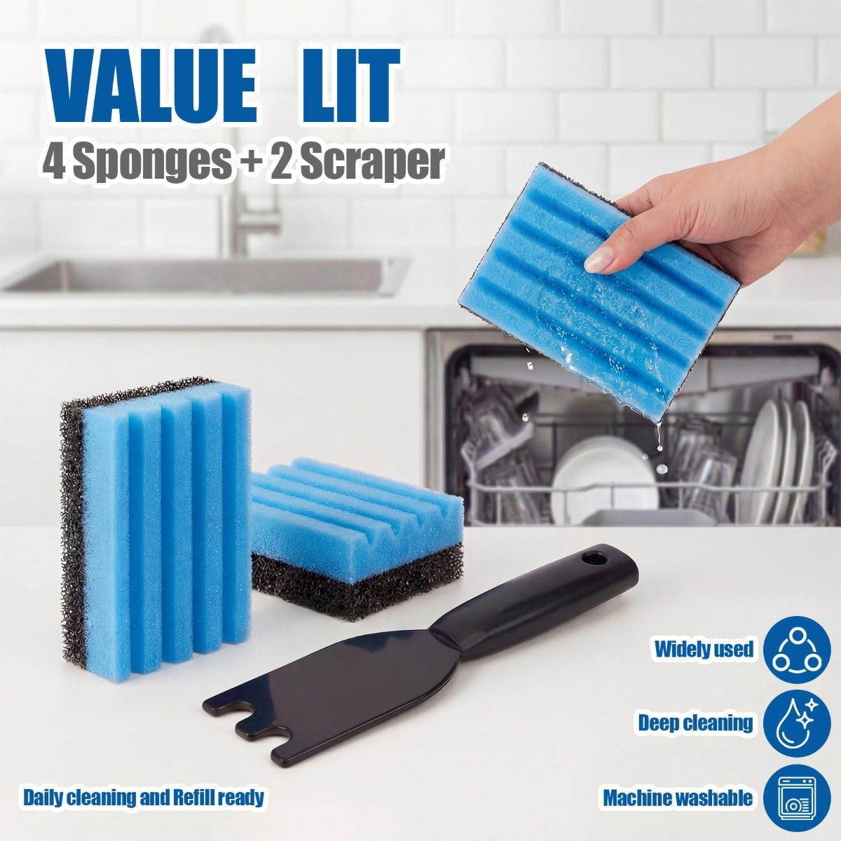 4-Pack Cleaning Sponge and 2-Pack Grill Scraper - Essential Grills Cleaning Kit for George Foreman & Most Grooved Indoor & Outdoor Grills and Sandwich Waffle Makers (6Pcs) - Image 7