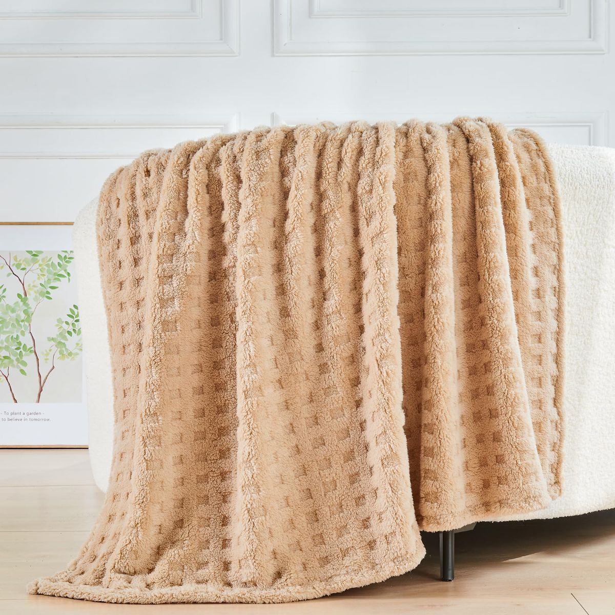 Updated Grey Throw Blanket for Couch and Bed- Super Soft and Warm 3D Checkered Fluffy Fuzzy Fleece Blanket, Luxurious Plush Cozy Blanket for Room Decor Spring - Brown - Size 100cm*150cm - Image 6