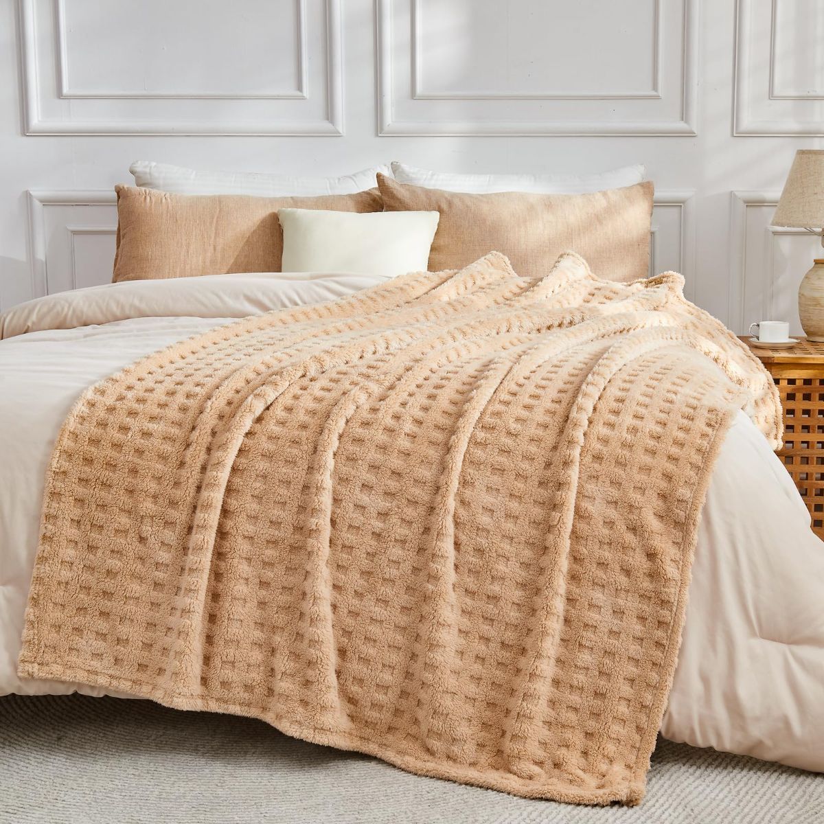 Updated Grey Throw Blanket for Couch and Bed- Super Soft and Warm 3D Checkered Fluffy Fuzzy Fleece Blanket, Luxurious Plush Cozy Blanket for Room Decor Spring - Brown - Size 120cm*200cm - Image 7