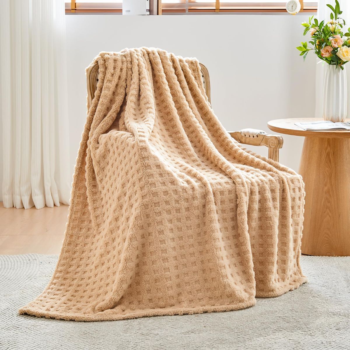 Updated Grey Throw Blanket for Couch and Bed- Super Soft and Warm 3D Checkered Fluffy Fuzzy Fleece Blanket, Luxurious Plush Cozy Blanket for Room Decor Spring - Brown - Size 120cm*200cm - Image 8