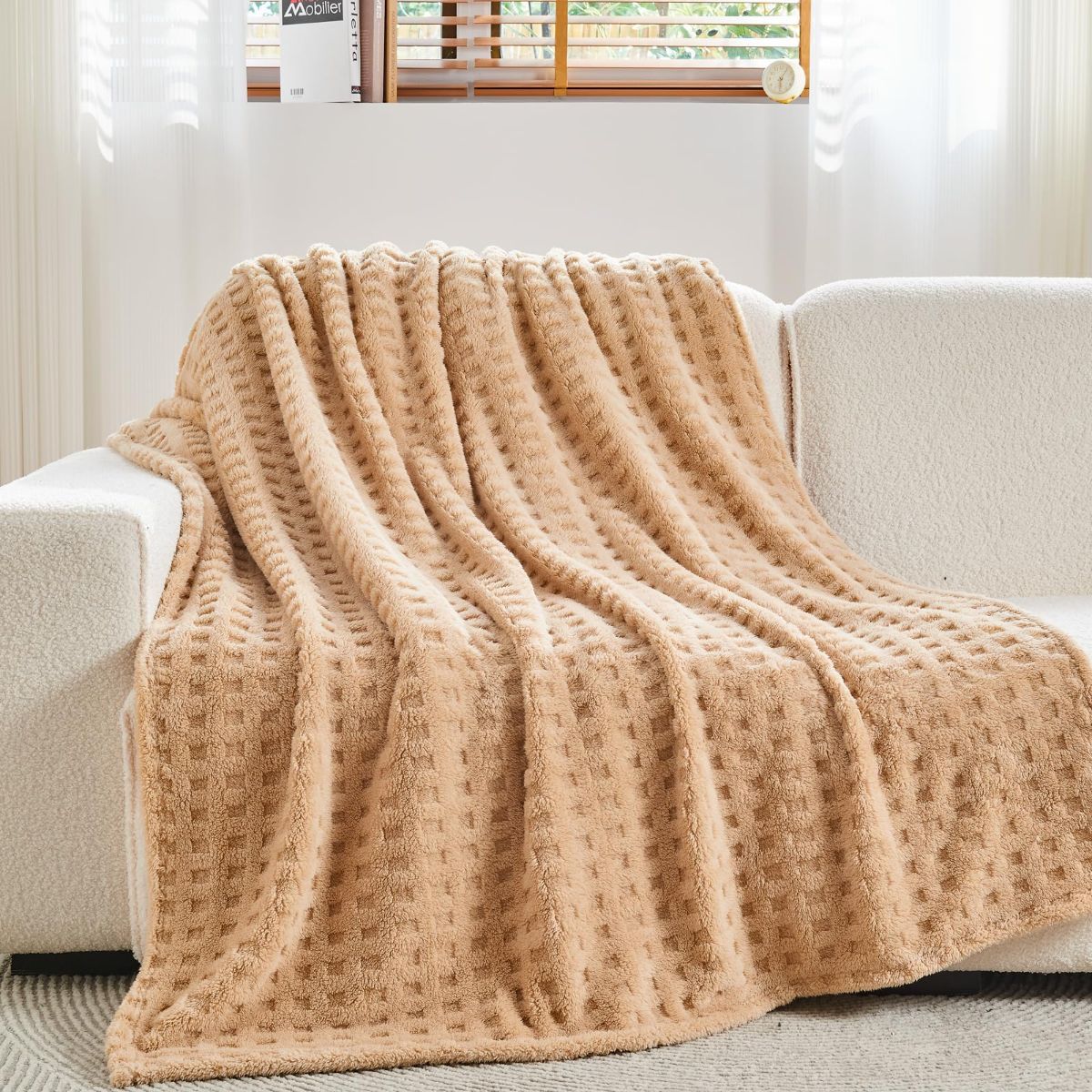Updated Grey Throw Blanket for Couch and Bed- Super Soft and Warm 3D Checkered Fluffy Fuzzy Fleece Blanket, Luxurious Plush Cozy Blanket for Room Decor Spring - Brown - Size 180cm*200cm - Image 1