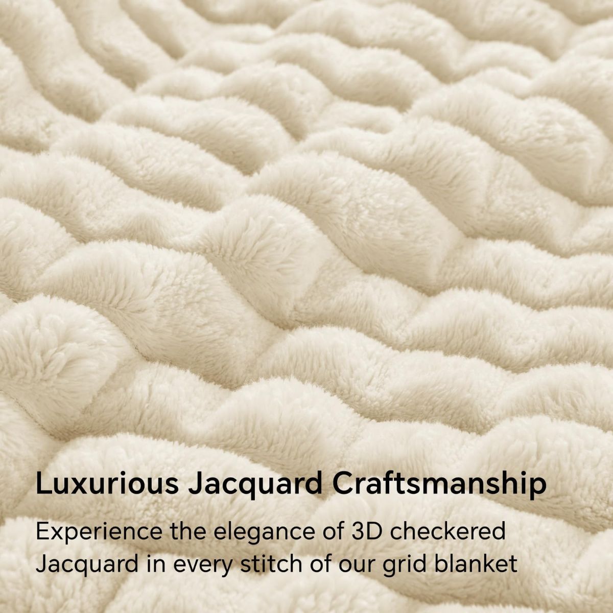 Updated Grey Throw Blanket for Couch and Bed- Super Soft and Warm 3D Checkered Fluffy Fuzzy Fleece Blanket, Luxurious Plush Cozy Blanket for Room Decor Spring - Beige - Size 150cm*200cm - Image 2