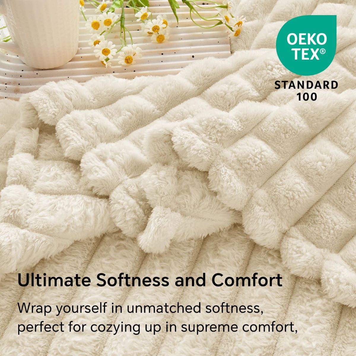 Updated Grey Throw Blanket for Couch and Bed- Super Soft and Warm 3D Checkered Fluffy Fuzzy Fleece Blanket, Luxurious Plush Cozy Blanket for Room Decor Spring - Beige - Size 180cm*200cm - Image 7