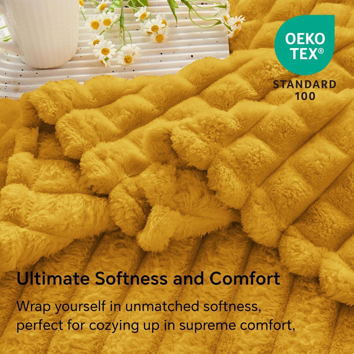 Updated Grey Throw Blanket for Couch and Bed- Super Soft and Warm 3D Checkered Fluffy Fuzzy Fleece Blanket, Luxurious Plush Cozy Blanket for Room Decor Spring - Yellow - Size 100cm*150cm - Image 5