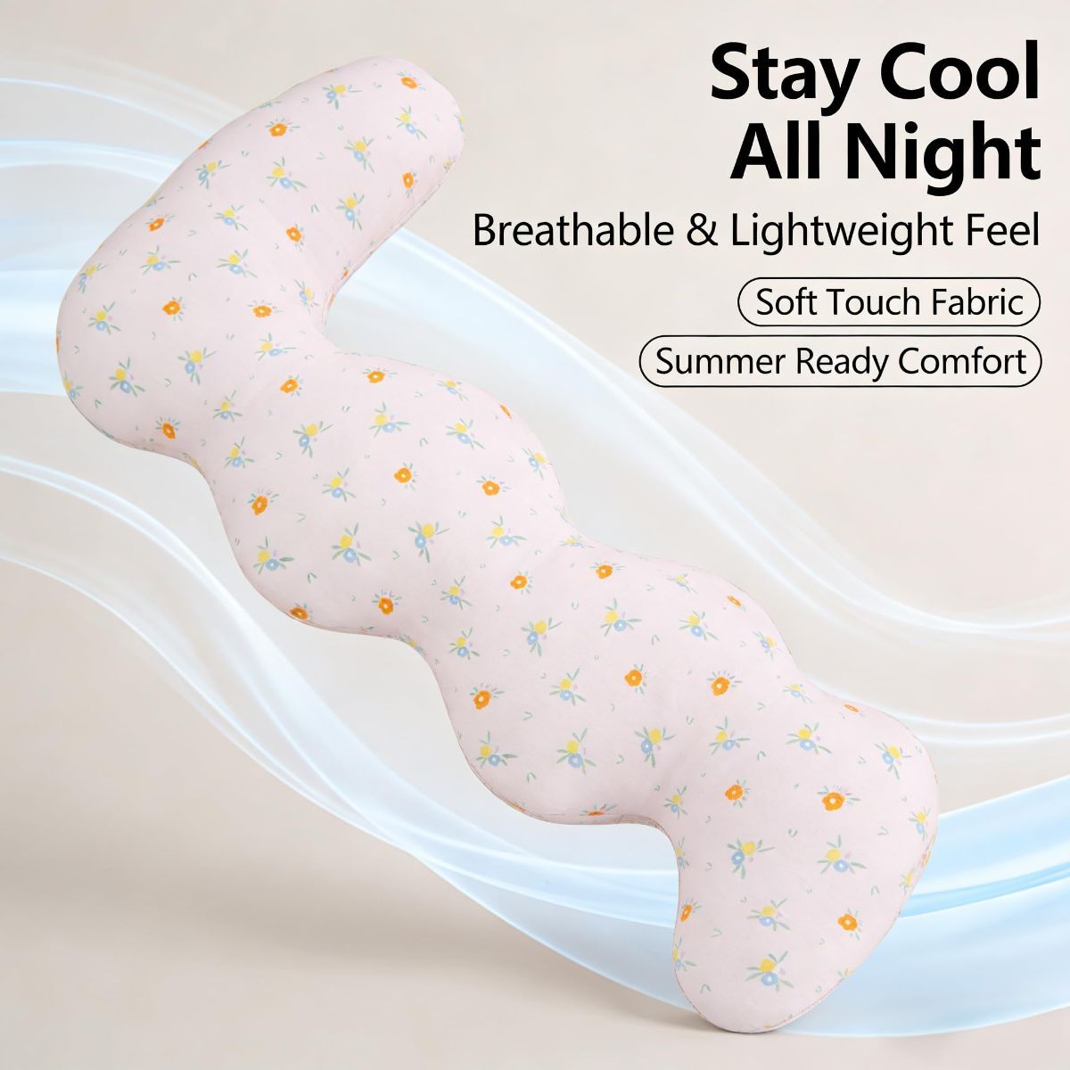 Long Rectangular Leg Pillow for Side Sleeping, Breathable Summer Cushion with Removable Washable Cover, Slim Lightweight Support Pillow for Bed Sofa Couch Travel Use - White - Size 130cm - Image 3