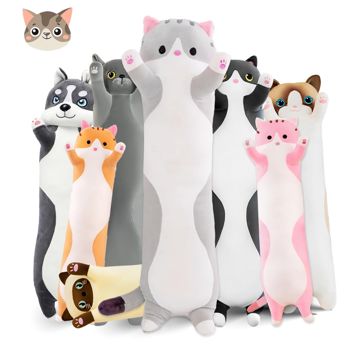 Long Cat Plush Pillow Cat Plush Toy PP Fabric Pillow Soft Cat Pillow Cat-Themed - Gray - Size 27.5in - Image 1