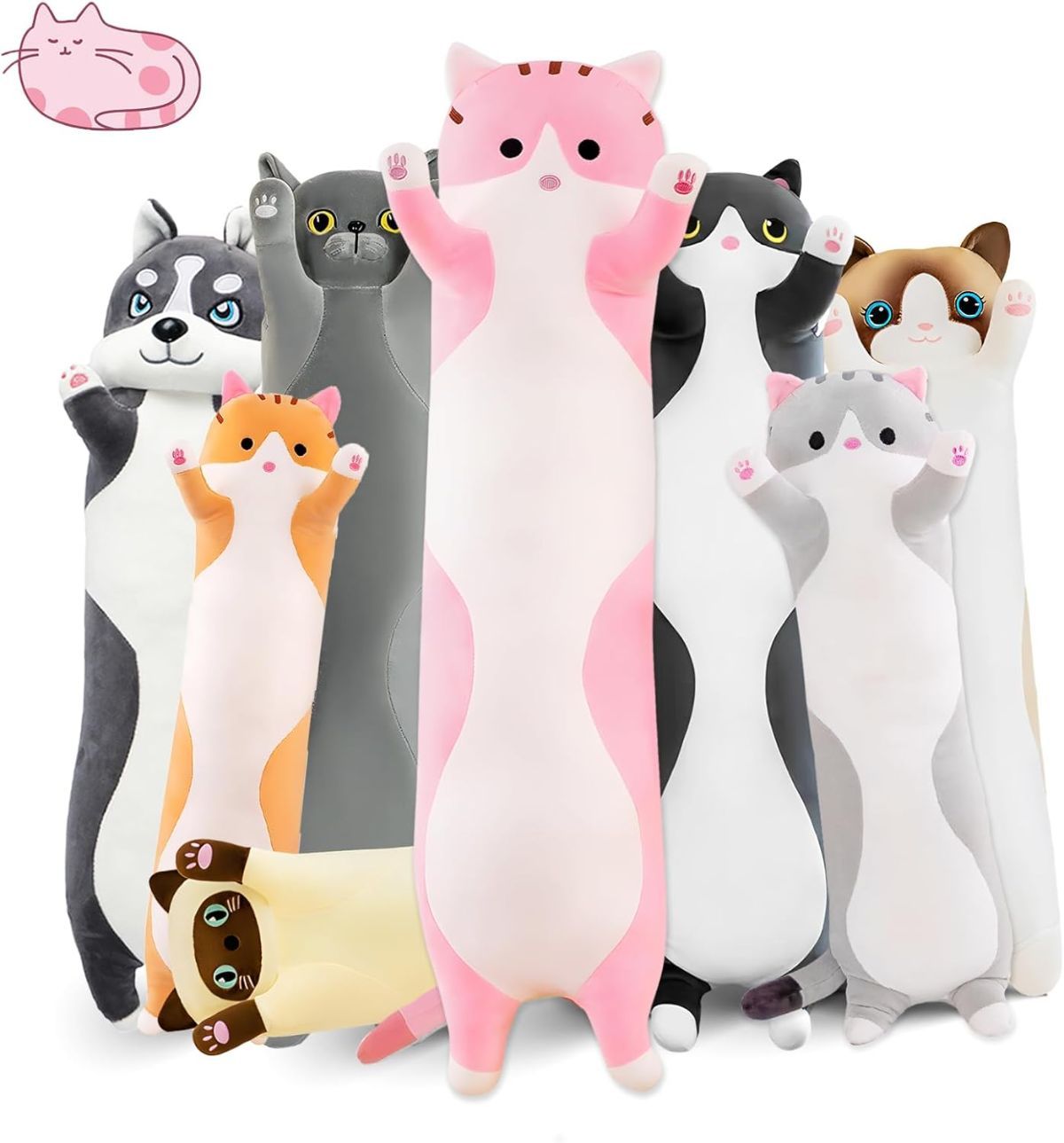 Long Cat Plush Pillow Cat Plush Toy PP Fabric Pillow Soft Cat Pillow Cat-Themed - Pink - Size 43.3in - Image 1