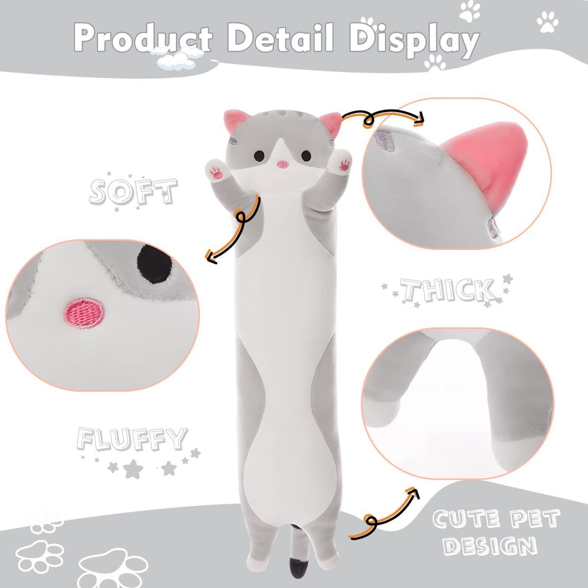 Long Cat Plush Pillow Cat Plush Toy PP Fabric Pillow Soft Cat Pillow Cat-Themed - Pink - Size 43.3in - Image 3