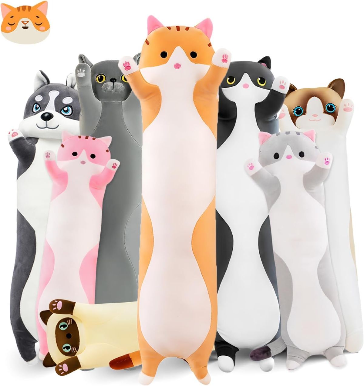 Long Cat Plush Pillow Cat Plush Toy PP Fabric Pillow Soft Cat Pillow Cat-Themed - Yellow - Size 35.4in - Image 1