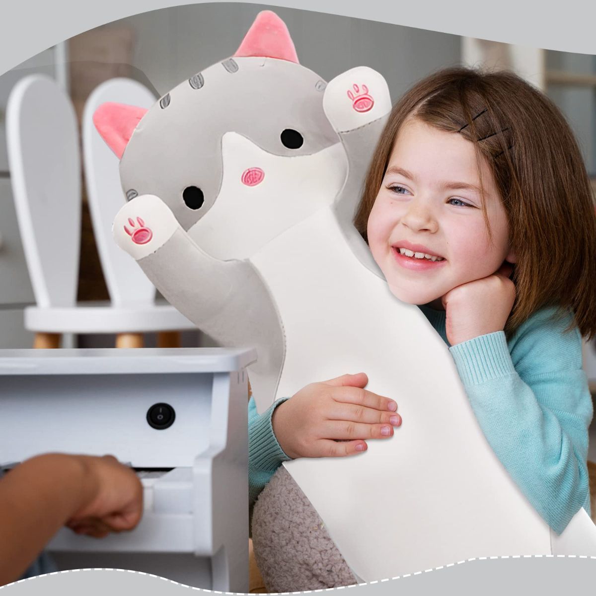 Long Cat Plush Pillow Cat Plush Toy PP Fabric Pillow Soft Cat Pillow Cat-Themed - Yellow - Size 43.3in - Image 5