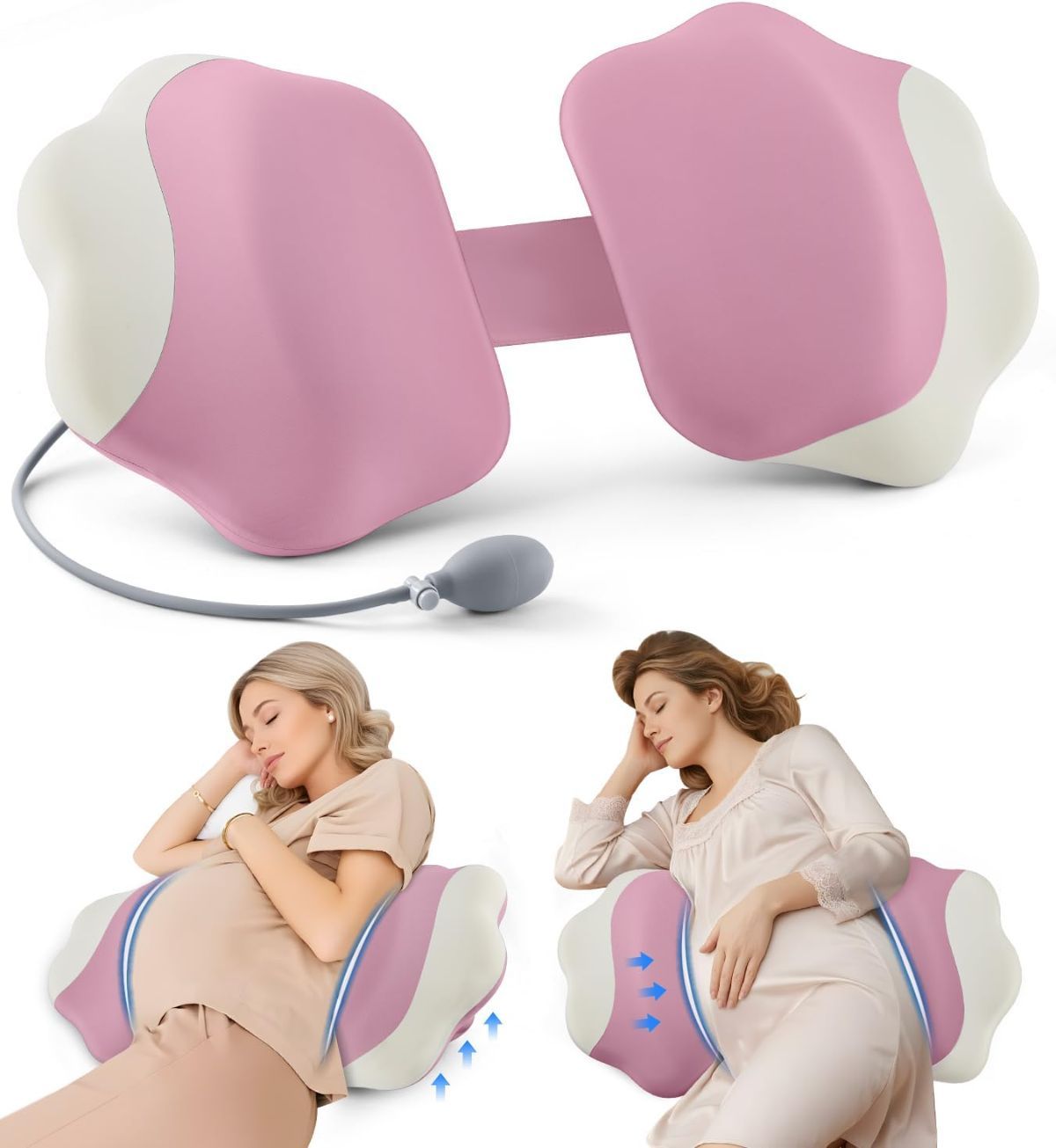 Pregnancy Pillows for Sleeping, Memory Foam Maternity Pillow Support for Back Belly HIPS, Adjustable Travel Wedge Pillow for Pregnant Women, Side Sleeping Pregnant Pillows with Cooling Pillowcase - Pink - Size 27.5in - Image 1