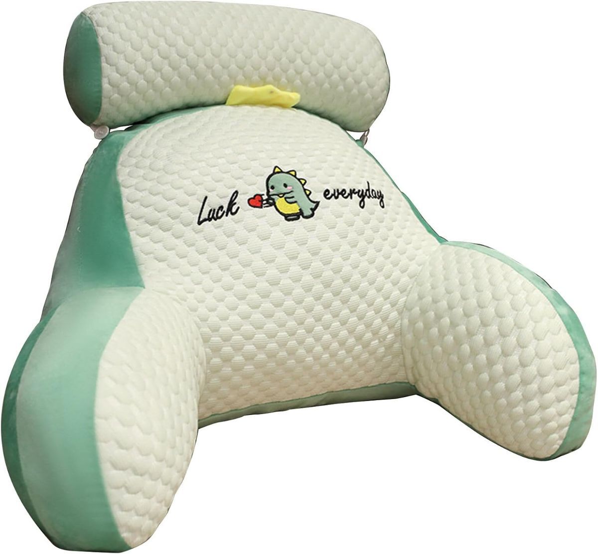 Reading Pillow for Kid Or Adult Large Back Pillow for Sitting Up in Bed Detachable Neck Roll with Arms Large Bed Rest Pillow Back Pillow for Sitting in Bed Watching TV Reading - Green - Size 60*40CM - Image 1