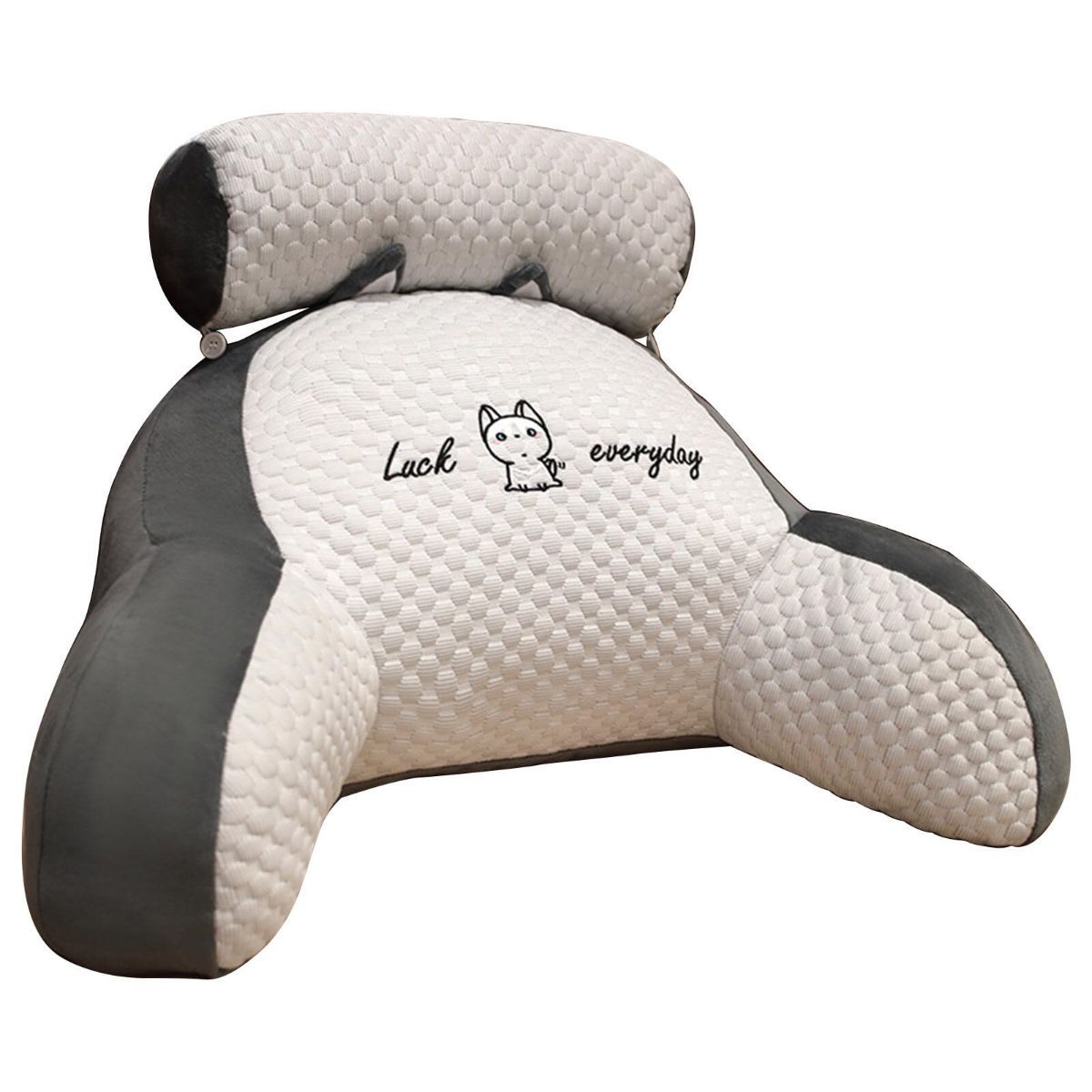 Reading Pillow for Kid Or Adult Large Back Pillow for Sitting Up in Bed Detachable Neck Roll with Arms Large Bed Rest Pillow Back Pillow for Sitting in Bed Watching TV Reading - Gray - Size 60*40CM - Image 1