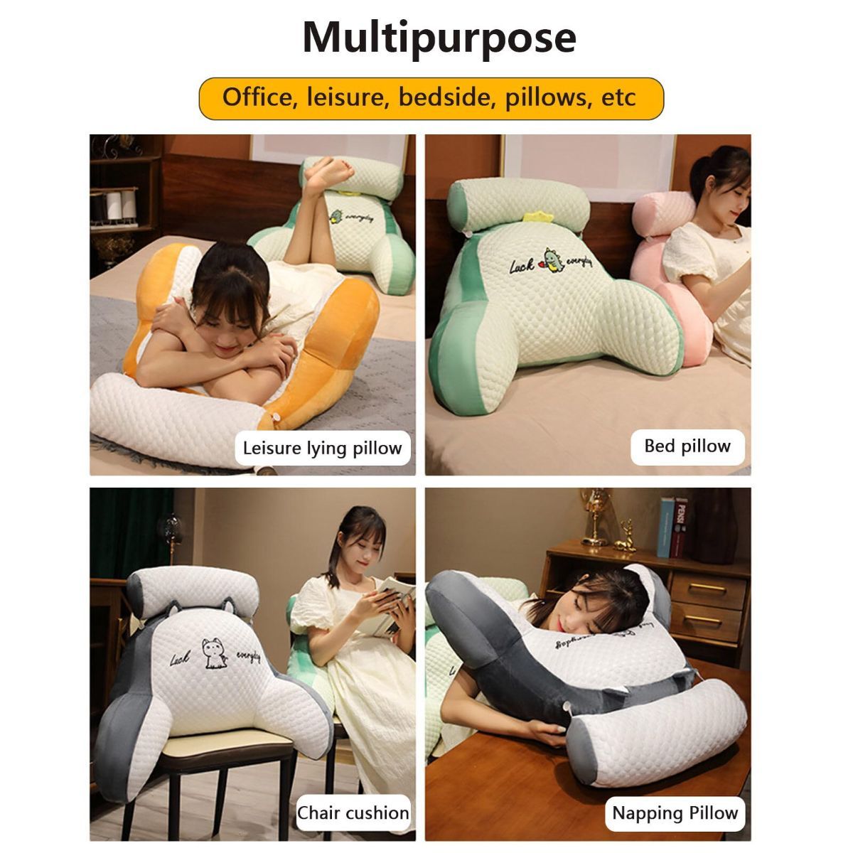 Reading Pillow for Kid Or Adult Large Back Pillow for Sitting Up in Bed Detachable Neck Roll with Arms Large Bed Rest Pillow Back Pillow for Sitting in Bed Watching TV Reading - Gray - Size 70*50CM - Image 4