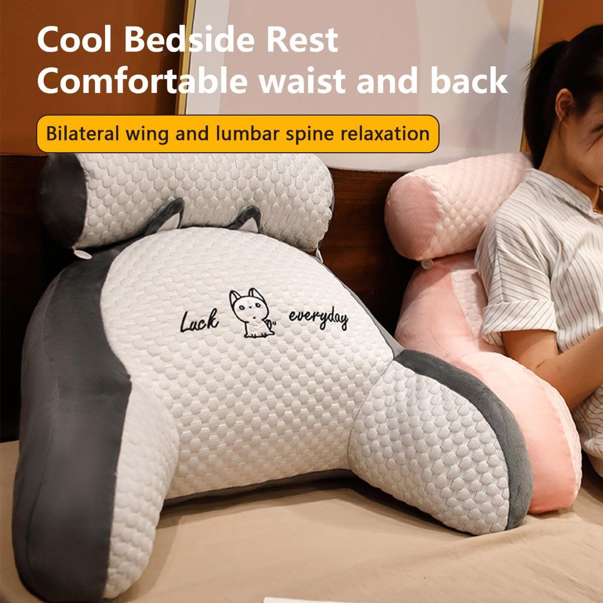 Reading Pillow for Kid Or Adult Large Back Pillow for Sitting Up in Bed Detachable Neck Roll with Arms Large Bed Rest Pillow Back Pillow for Sitting in Bed Watching TV Reading - Pink - Size 60*40CM - Image 8