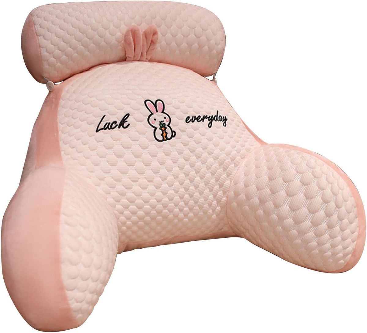 Reading Pillow for Kid Or Adult Large Back Pillow for Sitting Up in Bed Detachable Neck Roll with Arms Large Bed Rest Pillow Back Pillow for Sitting in Bed Watching TV Reading - Pink - Size 70*50CM - Image 1