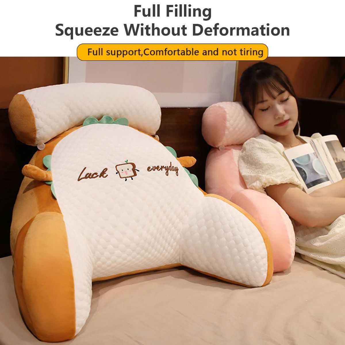 Reading Pillow for Kid Or Adult Large Back Pillow for Sitting Up in Bed Detachable Neck Roll with Arms Large Bed Rest Pillow Back Pillow for Sitting in Bed Watching TV Reading - Pink - Size 70*50CM - Image 3