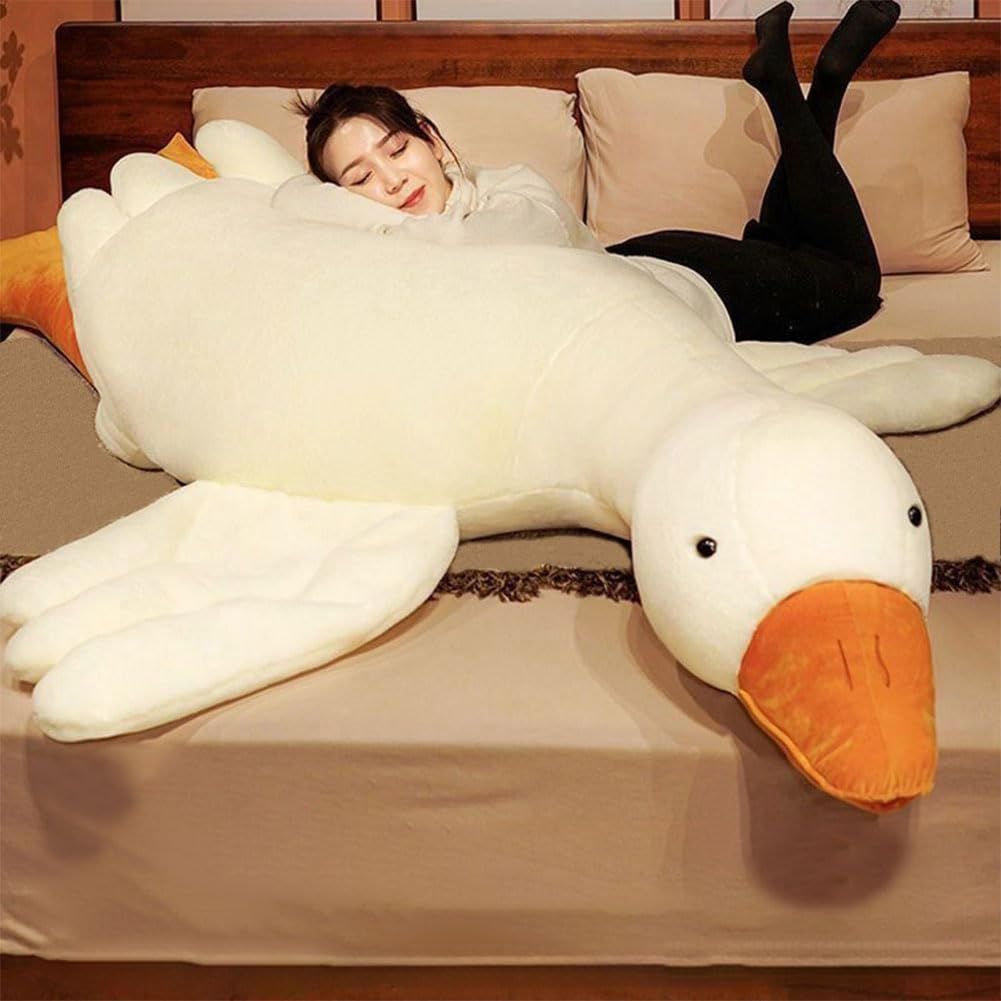 Giant White Goose Plush Pillow Soft Fabric Pillow Sleeping Companion Hugging - White - Size 35in - Image 1