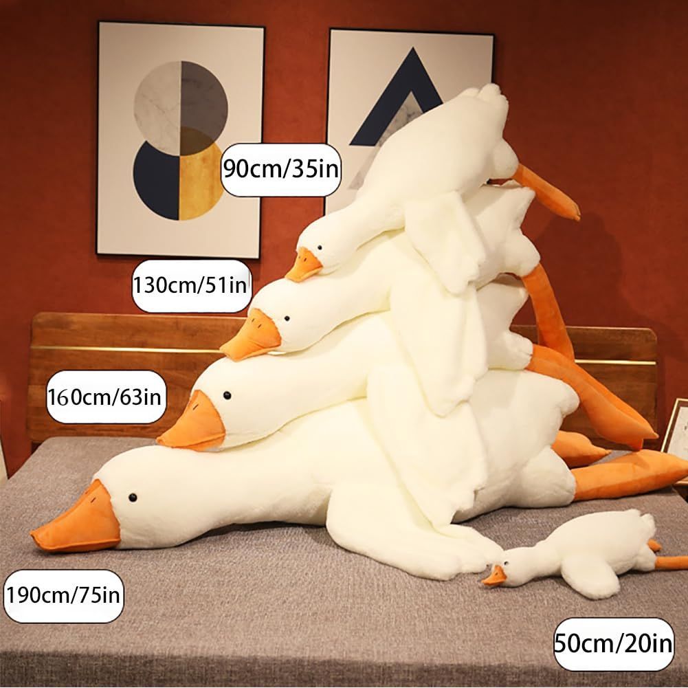 Giant White Goose Plush Pillow Soft Fabric Pillow Sleeping Companion Hugging - White - Size 51in - Image 3