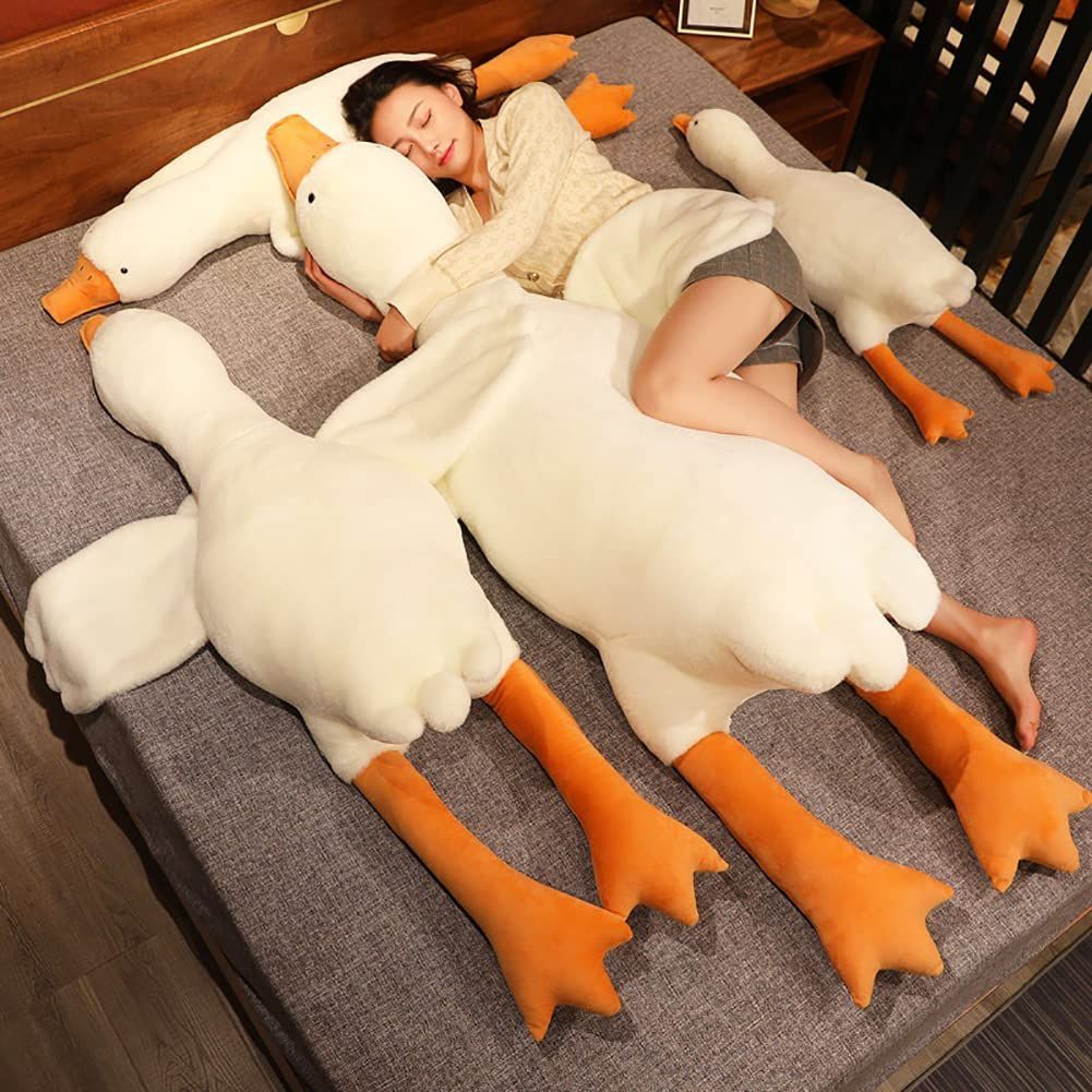 Giant White Goose Plush Pillow Soft Fabric Pillow Sleeping Companion Hugging - White - Size 51in - Image 6