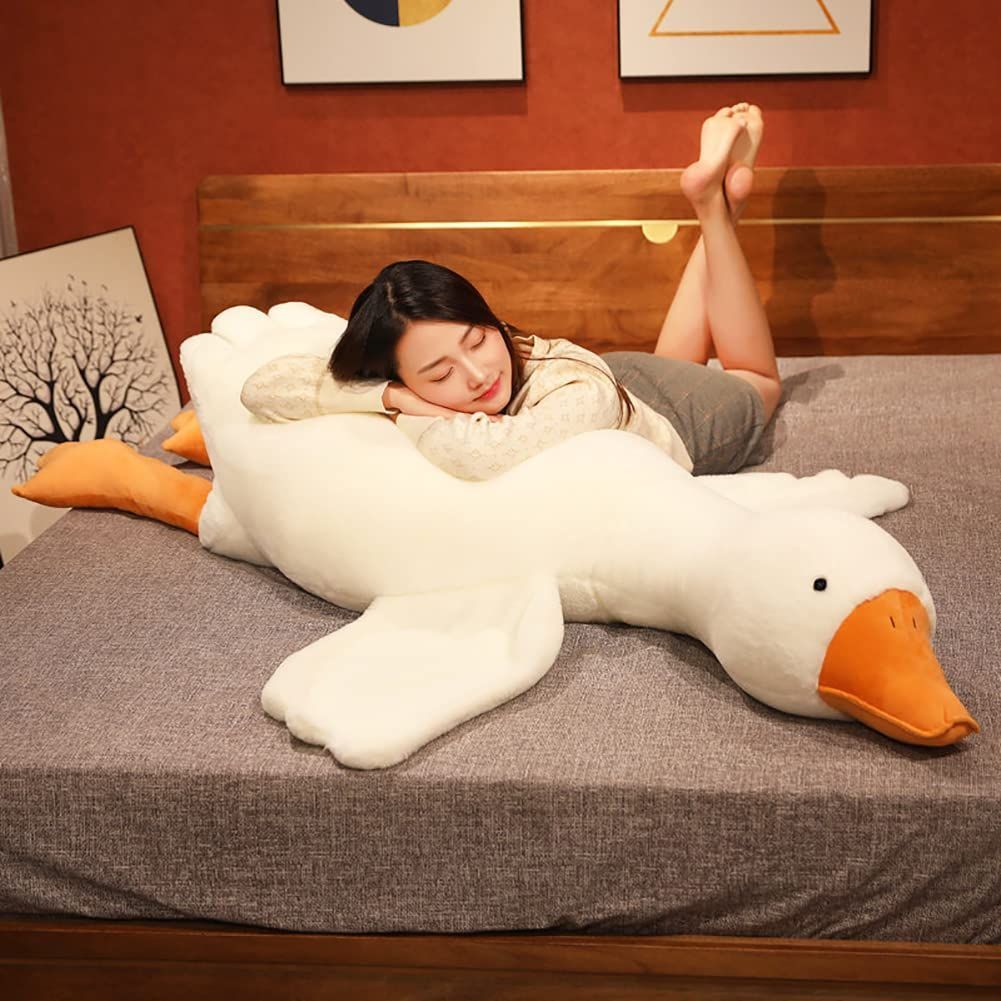 Giant White Goose Plush Pillow Soft Fabric Pillow Sleeping Companion Hugging - White - Size 63in - Image 5