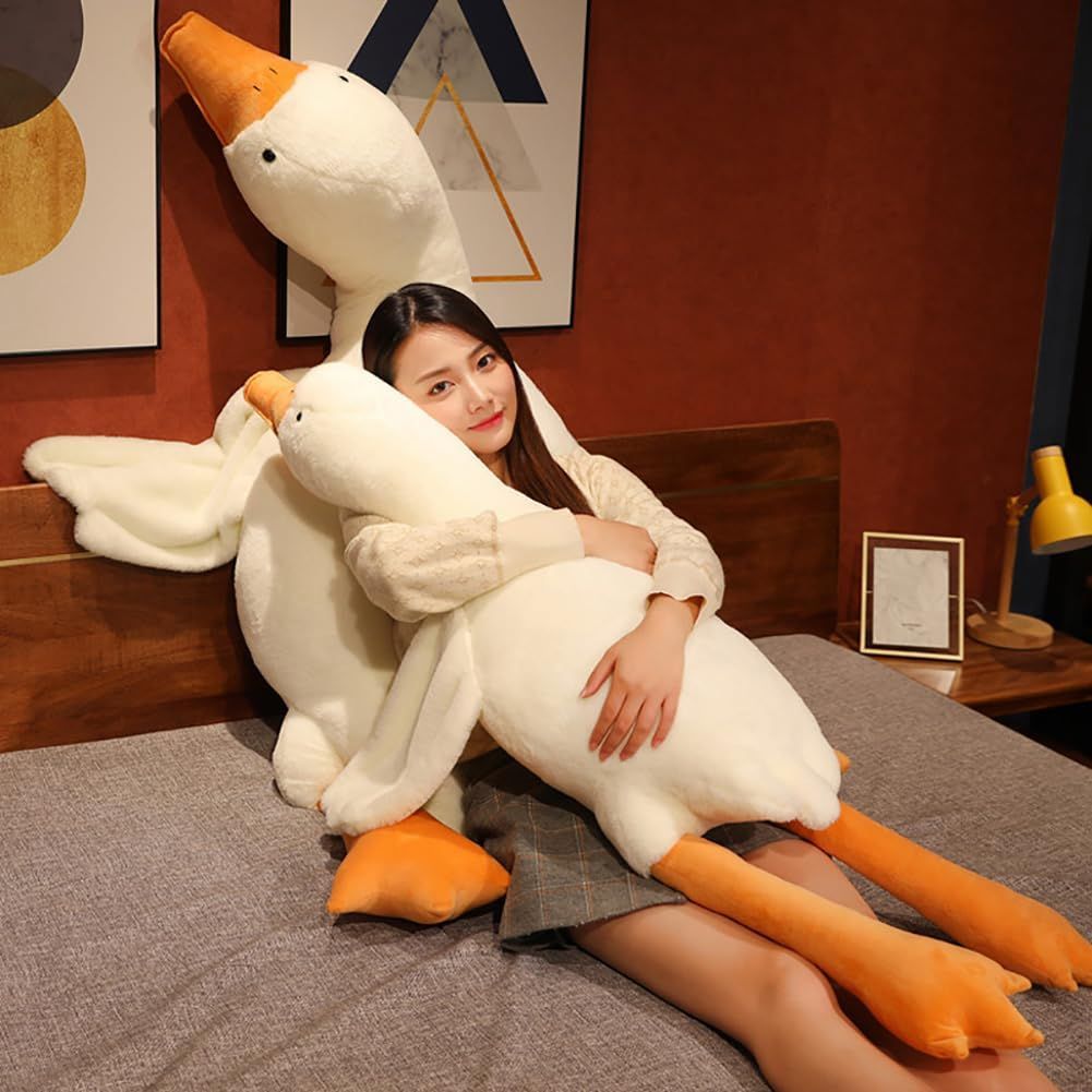 Giant White Goose Plush Pillow Soft Fabric Pillow Sleeping Companion Hugging - White - Size 75in - Image 4