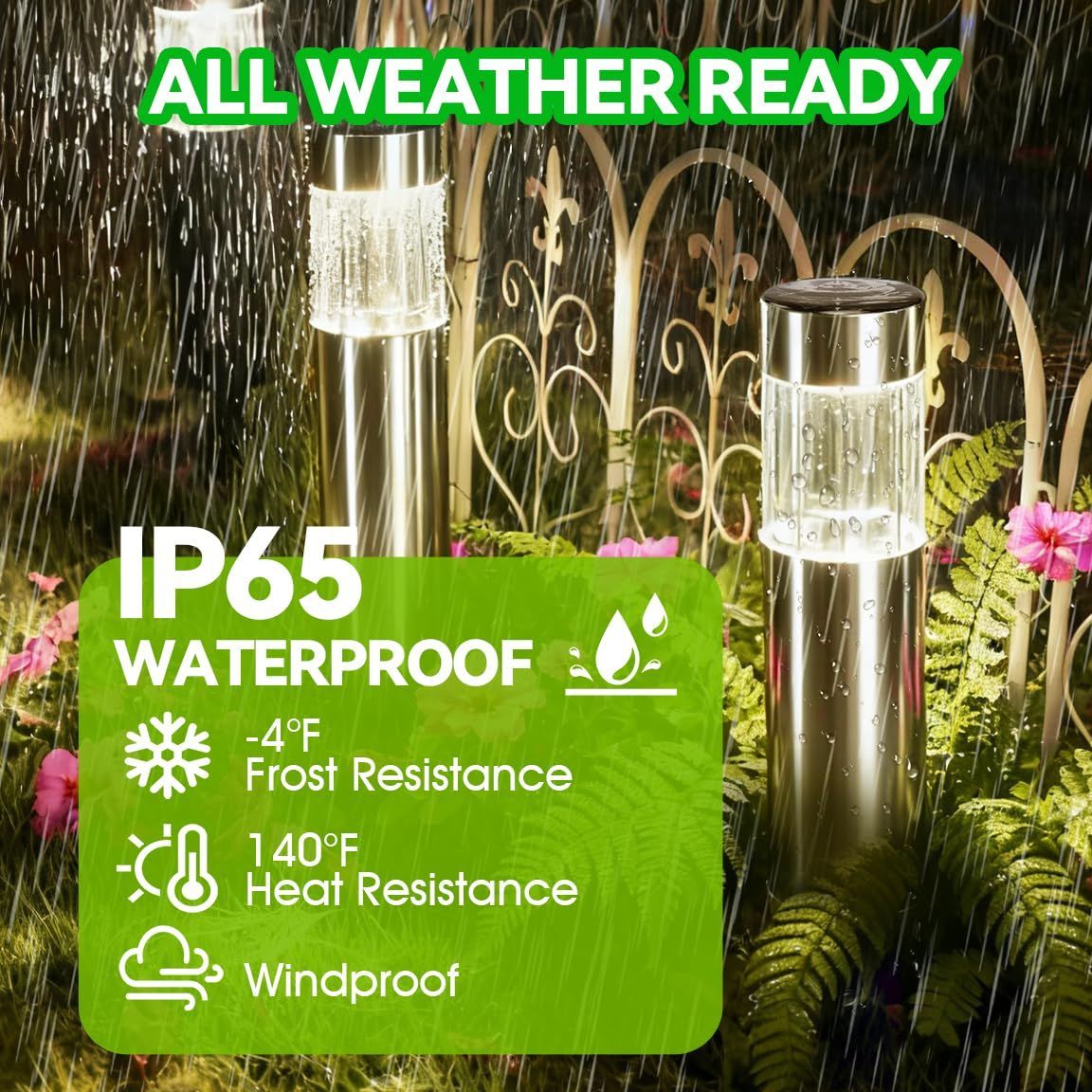 Solar Pathway Lights Outdoor, Stainless Steel Solar Garden Lights, Bright 35LM Warm White LED, Auto On/Off IP65 Waterproof Path Lights for Yard, Lawn, Walkway, Patio, Driveway - Black - Size 1 Pack - Image 8