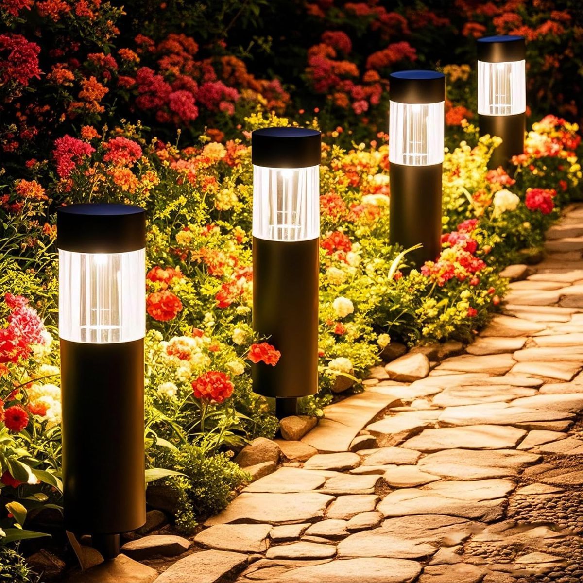 Solar Pathway Lights Outdoor, Stainless Steel Solar Garden Lights, Bright 35LM Warm White LED, Auto On/Off IP65 Waterproof Path Lights for Yard, Lawn, Walkway, Patio, Driveway - Silver - Size 4 Pack - Image 3