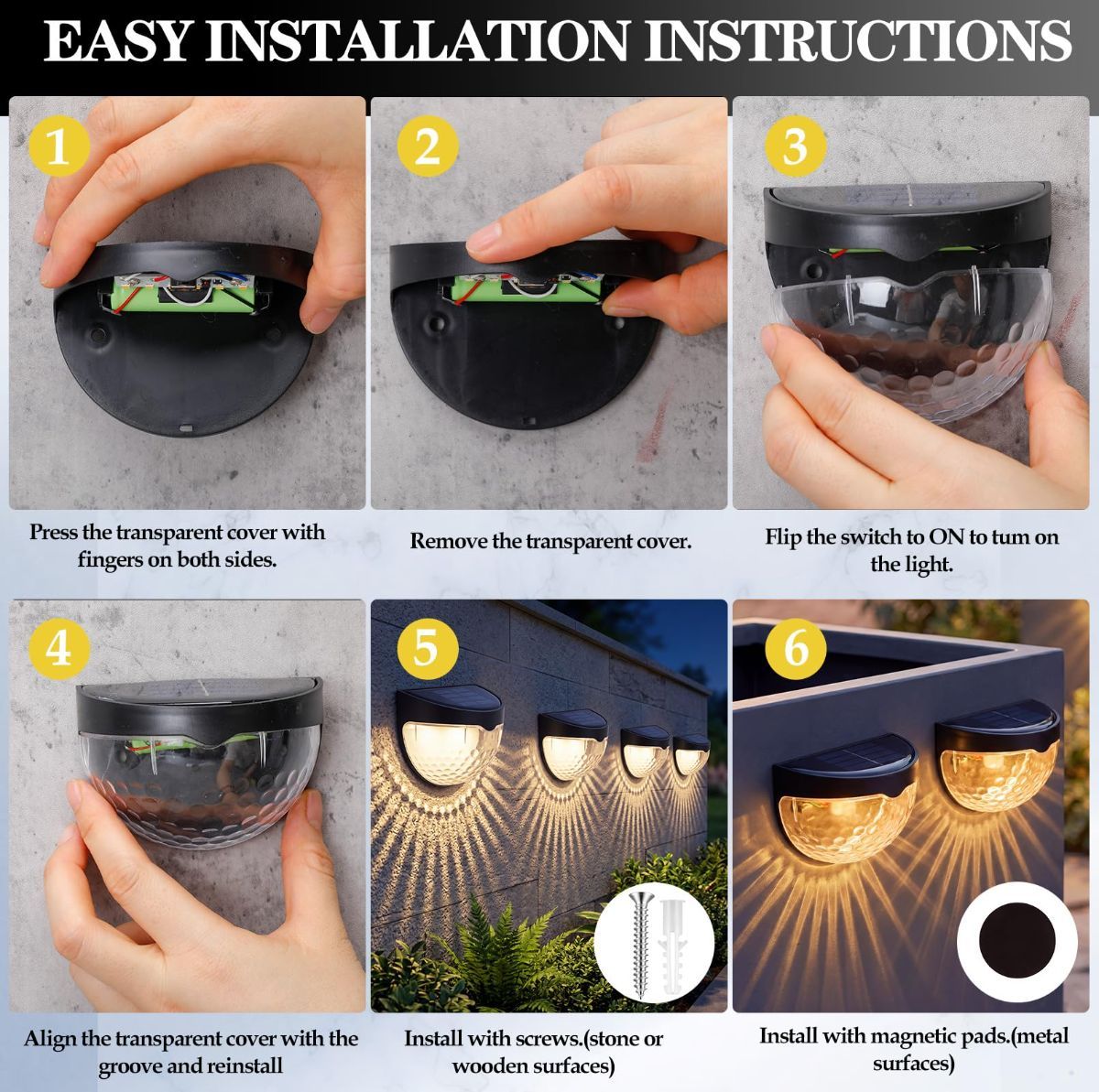 Raised Garden Bed Solar Lights Magnetic with Dusk to Dawn Sensors Wide Angle IPX4 Waterproof Solar Powered Lights Outdoor for Planter Raised Beds Garden Patio Yard Fence, Warm White - White - Size 4 Pack - Image 2