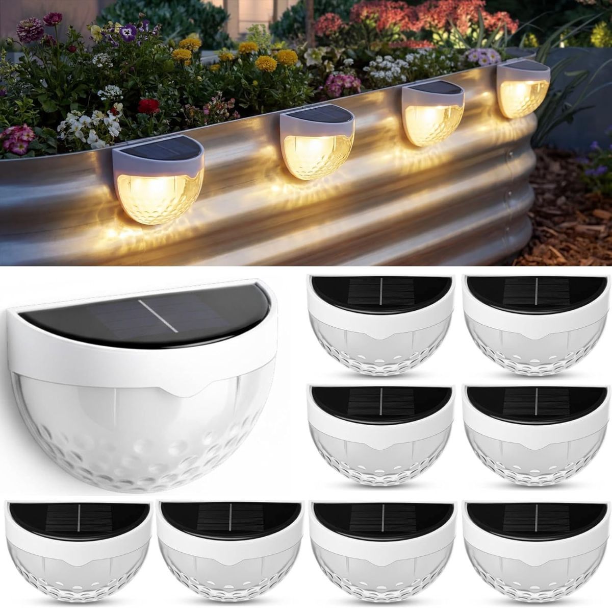 Raised Garden Bed Solar Lights Magnetic with Dusk to Dawn Sensors Wide Angle IPX4 Waterproof Solar Powered Lights Outdoor for Planter Raised Beds Garden Patio Yard Fence, Warm White - White - Size 8 Pack - Image 1