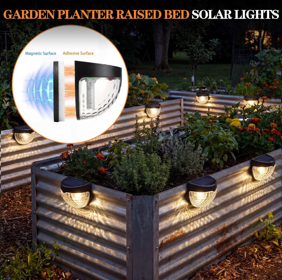 Raised Garden Bed Solar Lights Magnetic with Dusk to Dawn Sensors Wide Angle IPX4 Waterproof Solar Powered Lights Outdoor for Planter Raised Beds Garden Patio Yard Fence, Warm White - White - Size 8 Pack - Image 7