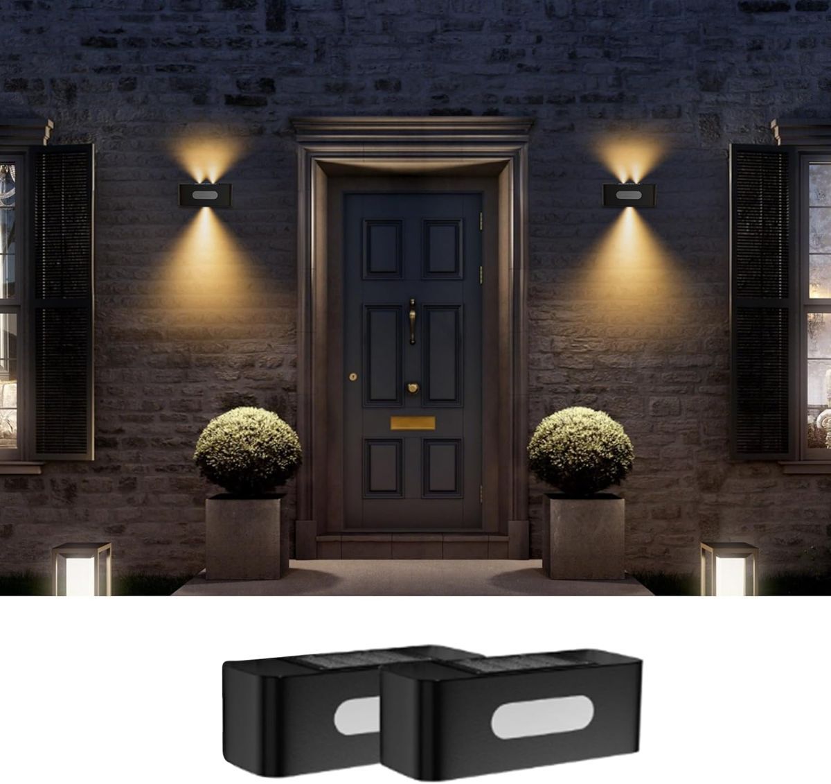 Solar Fence Lights, Solar Wall Lights Waterproof Outdoor Up and Down Lighting for Outside, Garden, Walkway, Door, Porch, Deck - Warm White - Size 2 Pack - Image 1