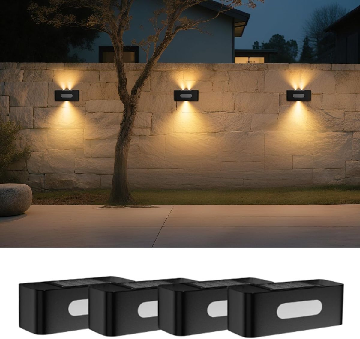 Solar Fence Lights, Solar Wall Lights Waterproof Outdoor Up and Down Lighting for Outside, Garden, Walkway, Door, Porch, Deck - White - Size 4 Pack - Image 1