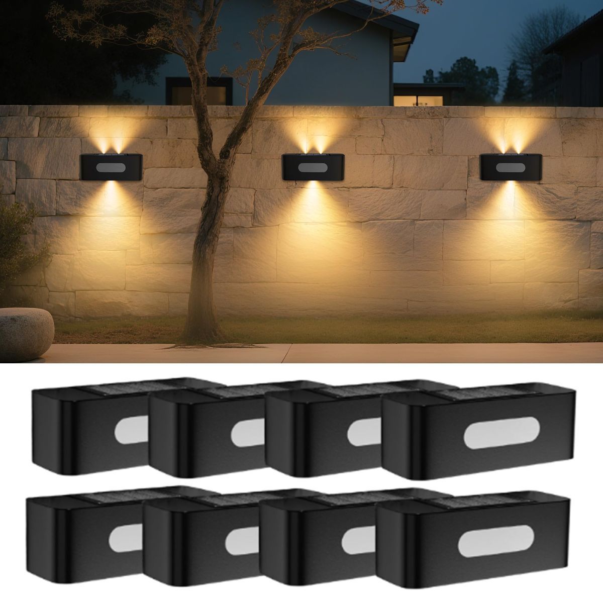 Solar Fence Lights, Solar Wall Lights Waterproof Outdoor Up and Down Lighting for Outside, Garden, Walkway, Door, Porch, Deck - White - Size 8 Pack - Image 1