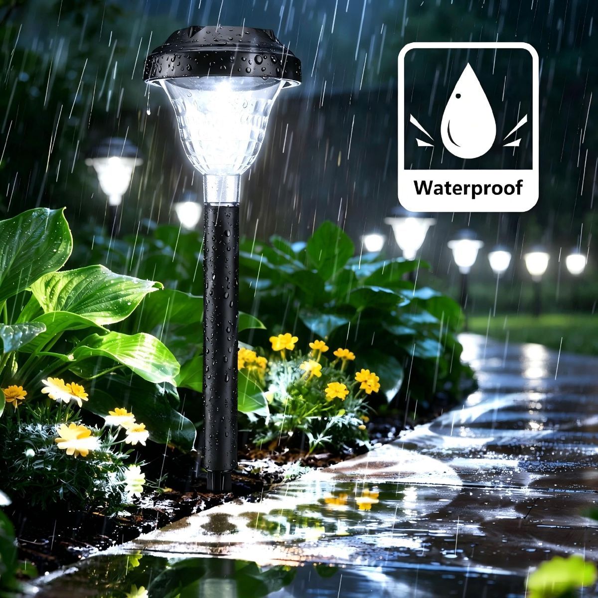 Solar Landscape Lights 4-Pack 10-LED Warm White Outdoor Lights Garden Lights - Warm White - Size 13.4in - Image 4